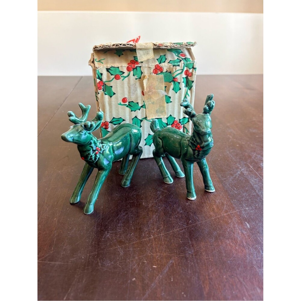 Lefton set of 2 Ceramic Reindeer in original box